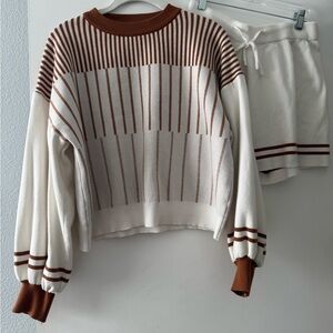 Striped Brown and White Sweater Short Set